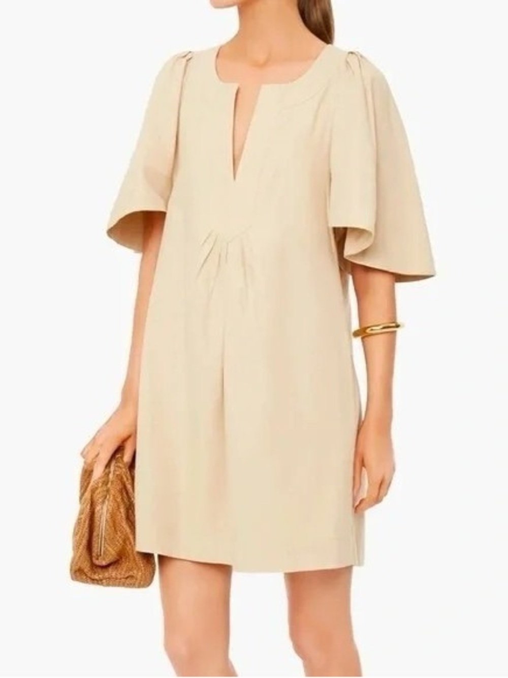 Tuckernuck Pomander Place Beige Khaki Finley Flutter Sleeve Mini Dress Medium